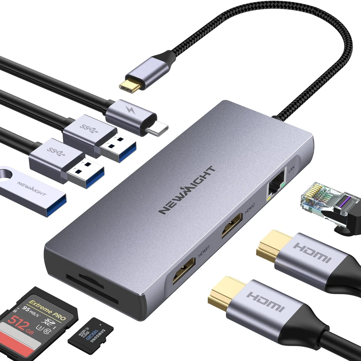 Newmight 9 en 1, doble HDMI
